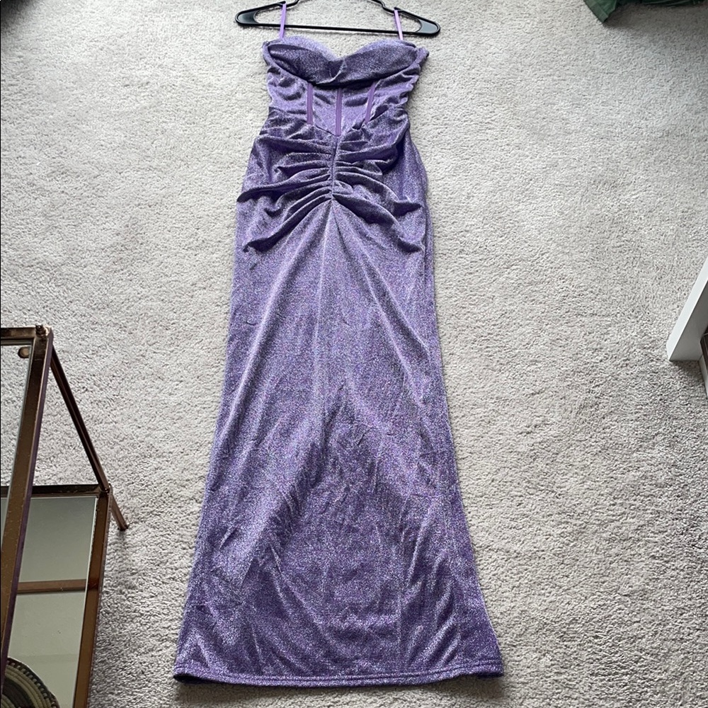 Purple Ruched Sweetheart Maxi Dress